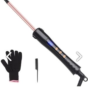 Black and Pink Curling Wand with Glove and Comb